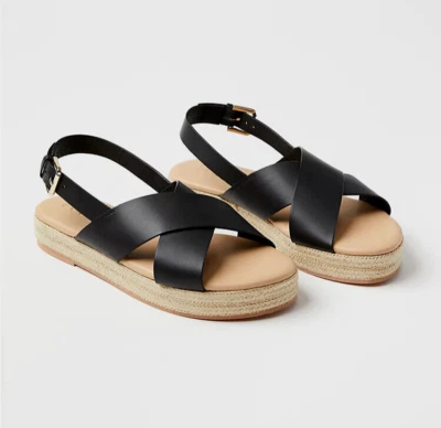 NEW Loft Size 10 M Sandals Women's Black Platform Criss Cross Espadrille Wedge  - Image 1 of 4