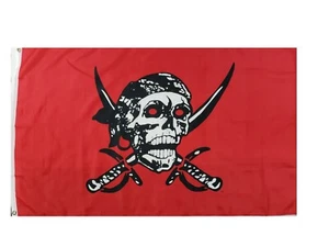 Crimson Pirate Flag 2x3ft Pirate Boat Flag Jolly Roger Flag Skull and Swords - Picture 1 of 2