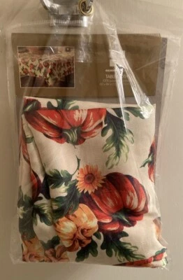 Kmart Essential Home Fall Tablecloth printed Pumpkins Flowers 60x84 New Open Pkg - Image 1 of 4
