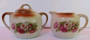 Vintage Germany Sugar Bowl & Creamer Set Magenta Pink & Pink/Cream Roses Floral  - Bild 1 von 9