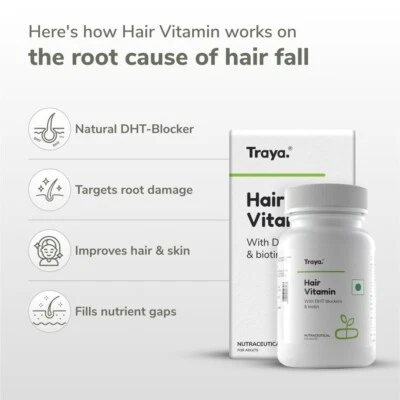 Traya Haarvitamine (30 Kapseln) natürlicher DHT-Blocker & Biotin für das Haarwachstum - Bild 1 von 4