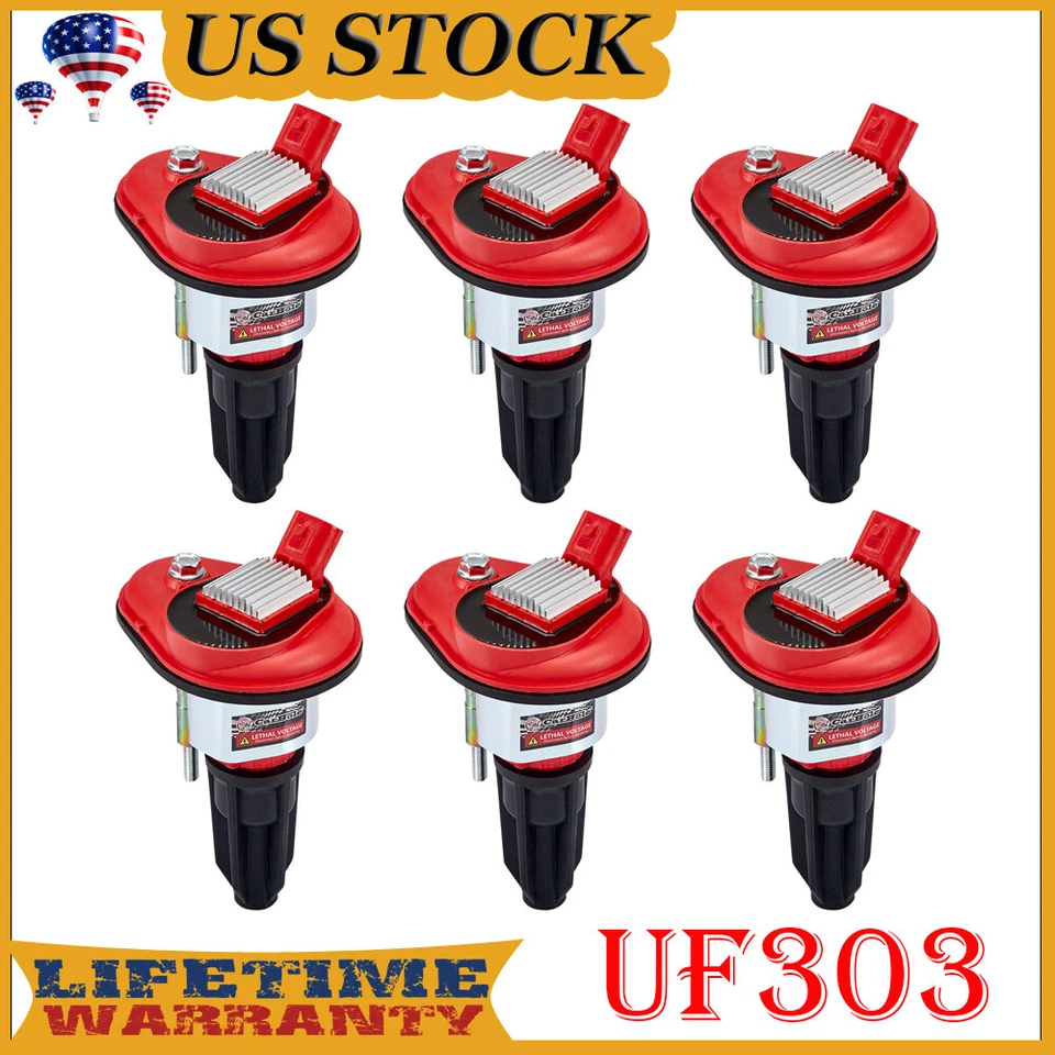 CONJUNTO DE 6 Bobinas de Ignição UF-303 para 2002-2004 Oldsmobile Bravada I6 4.2L, Vermelho - Imagem 1 de 4