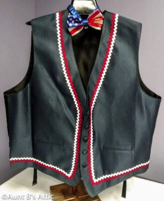 Colete Patriotic e gravata borboleta R/W/B masculino costas completas decorado à mão colete de 5 botões GG - Imagem 1 de 3