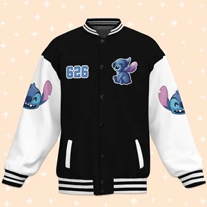 Giacca Baseball Personalizzata Stitch Yoga Lilo & Stitch Ohana Means Famiglia - Foto 1 di 2