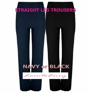 Ladies Straight Leg Trousers Finely Ribbed STRETCH Pull On Womens Trousers 8-26 - Picture 1 of 1
