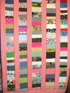 Hand Made NEW Quilt Twin 86"x 52Patchwork 'Sweet Stripes' Cotton Batting Signed - Picture 1 of 10