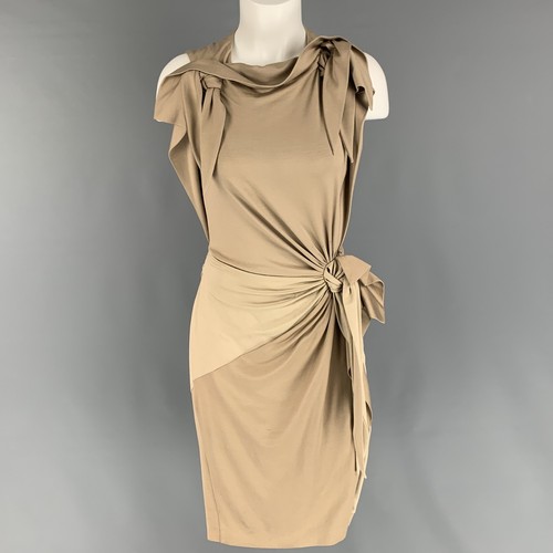 Abito senza maniche Burberry taglia 6 cachi elasticizzato in seta