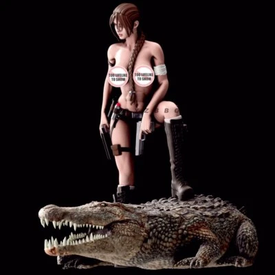 1/24 resin figures model KIT Crocodile and Laura Unassembled Unpainted - Image 1 of 4