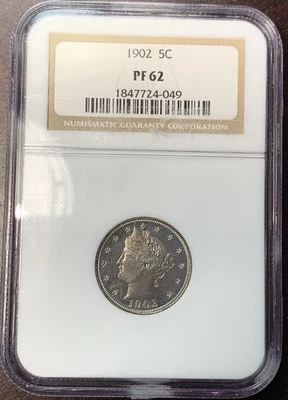 1902 5c Proof Liberty V Nickel NGC PF62 Scarce Early Proof 2018 Mintage - Image 1 of 4