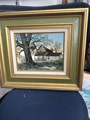 framed Farm House W Tree oil painting on canvas H Hargrove - Image 1 of 3