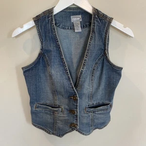 Vintage Rave Denim Vest 90s Y2K Buttons Pockets Womens Small Stretch - Picture 1 of 5