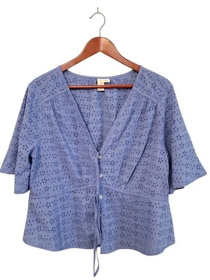 Joie Blue 纽扣孔眼女式上衣 XL 码西部 Cottagecore 农舍 — 第 1/4 张图片