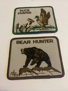 VTG DUCK HUNTER & BEAR HUNTER Iron On Patches - Picture 1 of 2
