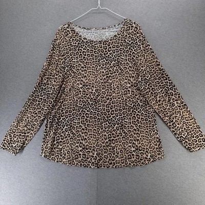 Camisa Chico's Mujer XL Leopardo Estampado Animal Manga Larga Elastizada Marrón Negra Foto 1 de 4