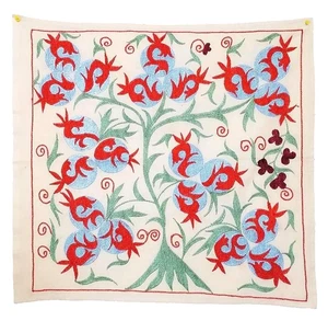 TABLE TOP - WALL HANGING - UZBEK SUZANI  27" x  28" - SILK EMBROIDERY ON COTTON - Picture 1 of 11