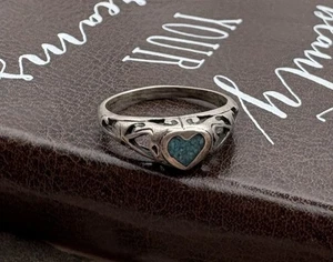 Vintage Sterling Silber Türkis Herz Ring Größe 6,5 gestempelt Boho Southwestern - Bild 1 von 6