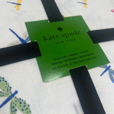 Kate Spade New York Colorful Dragonfly Pattern White Tablecloth Oblong 60 x 102 - Image 1 of 4