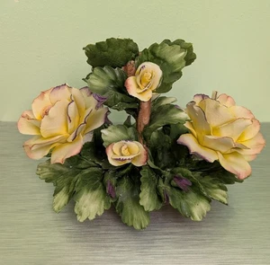 Vintage Capodimonte Large Yellow Roses Ceramic Centerpiece, 10x6x7.5" - Picture 1 of 13