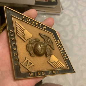 VTG RARE Brass US Fourth Marine Aircraft Wing FMF Plaque 6” X 3-3/4” Heavy - Picture 1 of 8