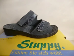 Stuppy Damen Pantolette Pantoletten Sandalen Hausschuhe Schuhe Leder blau - Picture 1 of 7