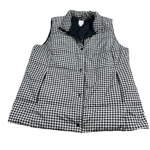 J Jill Gingham karierte gefütterte Daunenweste Druckknopfleiste schwarz weiß Large N2 - Bild 1 von 7