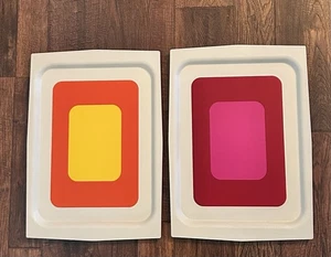 Set Of 2 MCM Hard Plastic Serving Trays Orange Pink White 1960’s - Picture 1 of 7