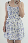 Nwt F21 White Blue Floral Print V Neck Strappy Thigh Length Short Mini Dress S