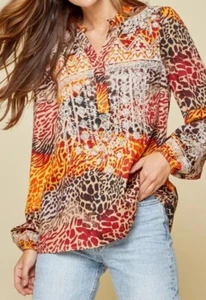 Savanna Jane Shirt Bluse bestickt Animal Print Tunika orange Large - Bild 1 von 9