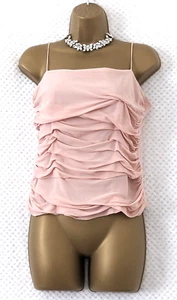 VTG MONSOON Pastel Pink Silk Cami Top S 14 Strappy Ruched Evening Cocktail Party - Picture 1 of 11