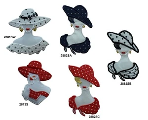 Mode Dame, rot, blau, weiß Kleid, Schleife Hut Stickerei Applikation Patch - Bild 1 von 6