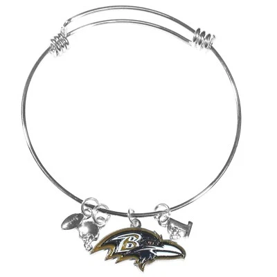 Baltimore Ravens Wire Bangle Bracelet with Charms NFL Football Jewelry - Image 1 of 2