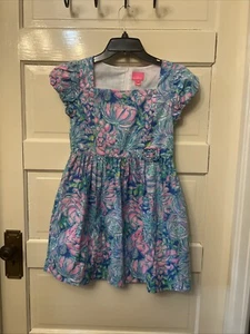 Lilly Pulitzer GIRLS MINI KATRINA DRESS In Full Bloom Pink Blue Size 14 EUC - Picture 1 of 4