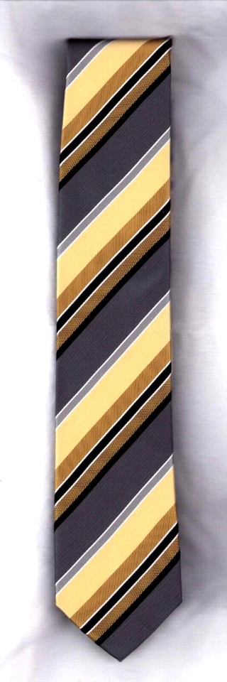 Corbatas clásicas de colección Saddlebred a rayas gris plata negro amarillo dorado Foto 1 de 1