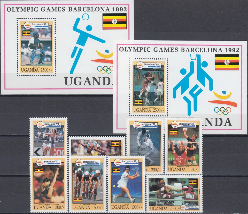 Uganda Set & Ambos Juegos Olímpicos S/S Barcelona 1992 MNH-41 Euro Foto 1 de 1
