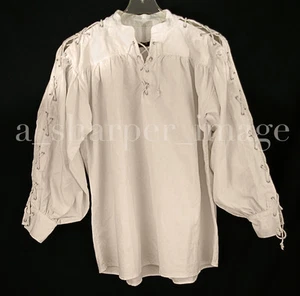 Celtic Laced Neck & Sleeves Shirt Beige Renaissance Pirat Cosplay!00% Baumwolle - Bild 1 von 6