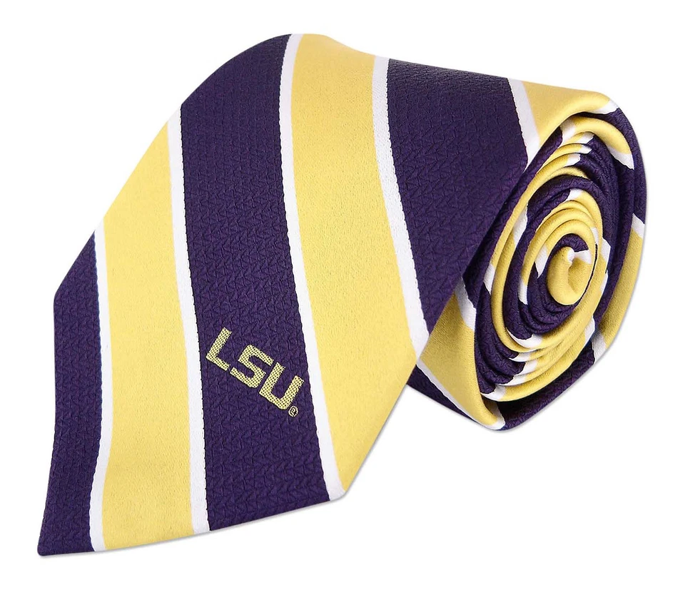 LSU Tigers Silk Tie -NCAA Licensed- Classic Repp Stripe - Louisiana State Purple - Image 1 of 1