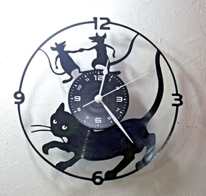 OROLOGIO DA PARETE IDEA REGALO DISCO IN VINILE - CATS CAT GATTO GATTI TOPI TOPO - Foto 1 di 3