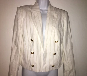 Elie Tahari Cropped Blazer Jacke Größe M Weiß Gold Knopf Damen - Bild 1 von 4