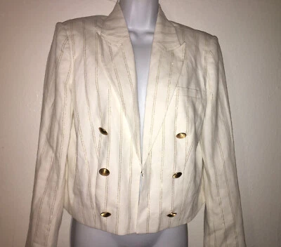 Chaqueta Blazer Recortada Elie Tahari Talla M Blanco Dorado Botón Mujer Foto 1 de 4