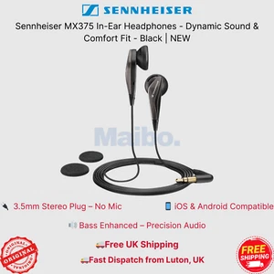 Sennheiser MX375 Cuffie auricolari - Suono dinamico e comfort - Nero | NUOVE - Foto 1 di 4