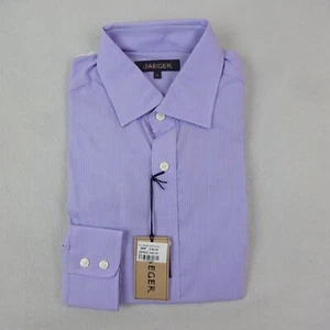 Jaeger Shirt Mens 15 Purple Check Modern Long Sleeve Occasion Dress Shirt - Picture 1 of 4