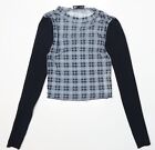 Zara Womens Blue Plaid Polyester Basic T-Shirt Size M Round Neck