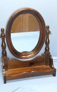 Bombay Ethan Allen? Wood Dresser Vanity Shaving Table Oval Mirror 19x15 Make up - Picture 1 of 6