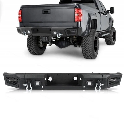 Fits 11-14 Chevy Silverado 2500 3500 Black Rear Bumper w/4 LED Light 2 D-Ring - Изображение 1 из 4