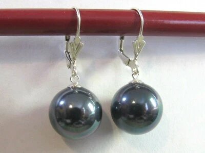 PENDIENTES COLGANTES PAVO REAL ARCO IRIS CONCHA NEGRA PERLA PALANCA PLATA DE LEY 925 Foto 1 de 2