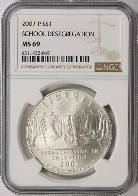 2007-P School Desegregation Commemorative Silver Dollar $1 NGC MS69 - Image 1 of 2