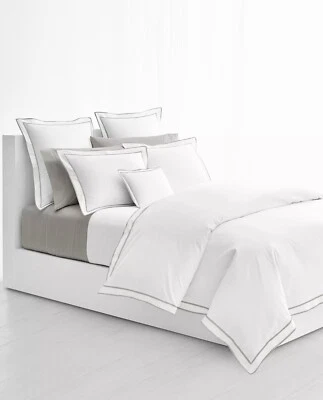 5PC Ralph Lauren Queen Comforter + Sheet Set Spencer Sateen 5 Piece WHITE/GREY - Image 1 of 4