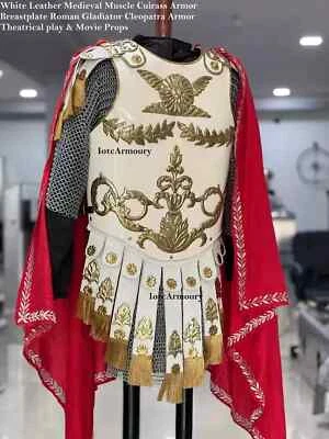 Cuero Blanco Medieval Muscular Coraza Armadura Pechera Exhibición Gladiador Romano Foto 1 de 4