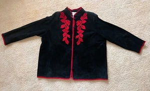 LINEA by LOUIS DELL'OLIO Black Suede w/ Red Jacket Coat Size 3X - Picture 1 of 10