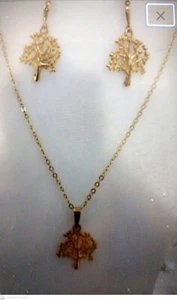 Set of earring and pendant 18k Solid Gold - tree of the life - Picture 1 of 7